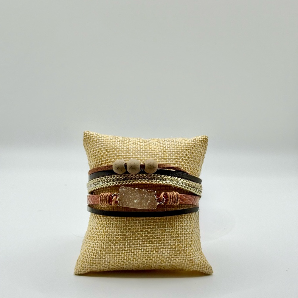 Elegant Multi-Layered Bracelet with Gold and Brown Accents